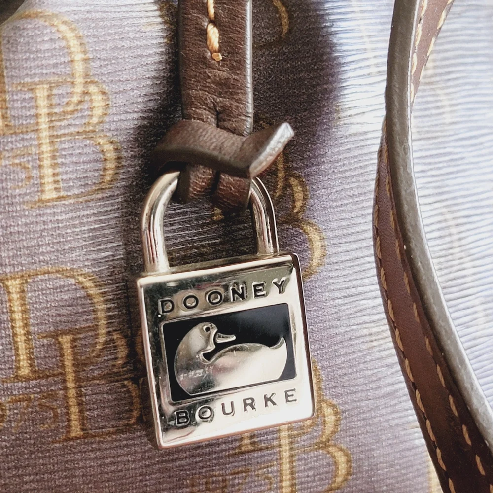 Dooney & Bourke DB Monogram Backpack Pewter Gray Coated Canvas Leather Bag